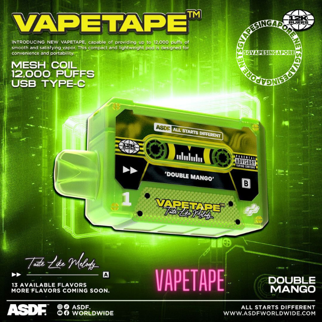 Looking for a reliable vape shop in Singapore? Check out Vape Tape, the go-to destination for all your vaping needs. Explore their range of products including the popular Vapetape 12000 puff disposable vape and Solero and double mango vape juice. Shop now and experience the best vaping experience in Singapore.